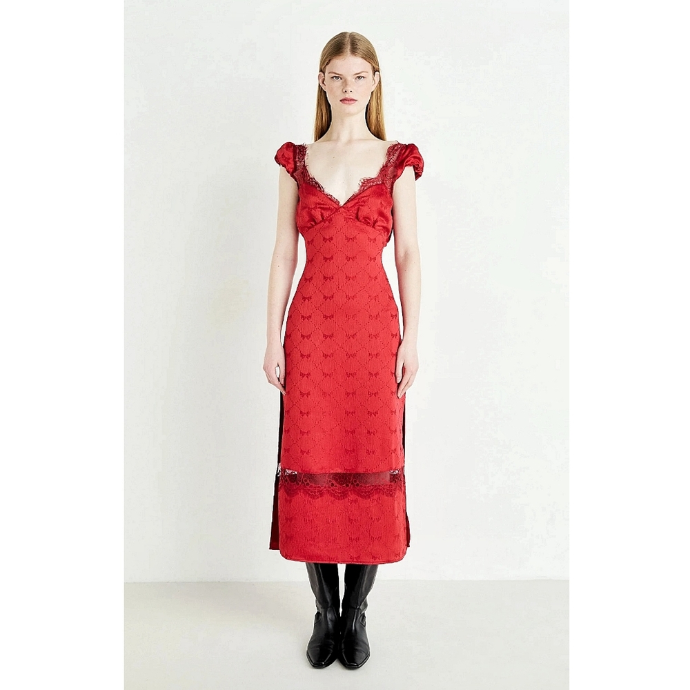 Free People Foolish Heart Bow-Pattern Lace Red Midi Dress - Picture 11 of 13